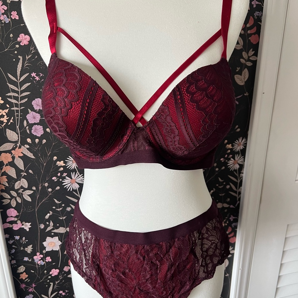 Adore Me Burgundy Lace Bra Set